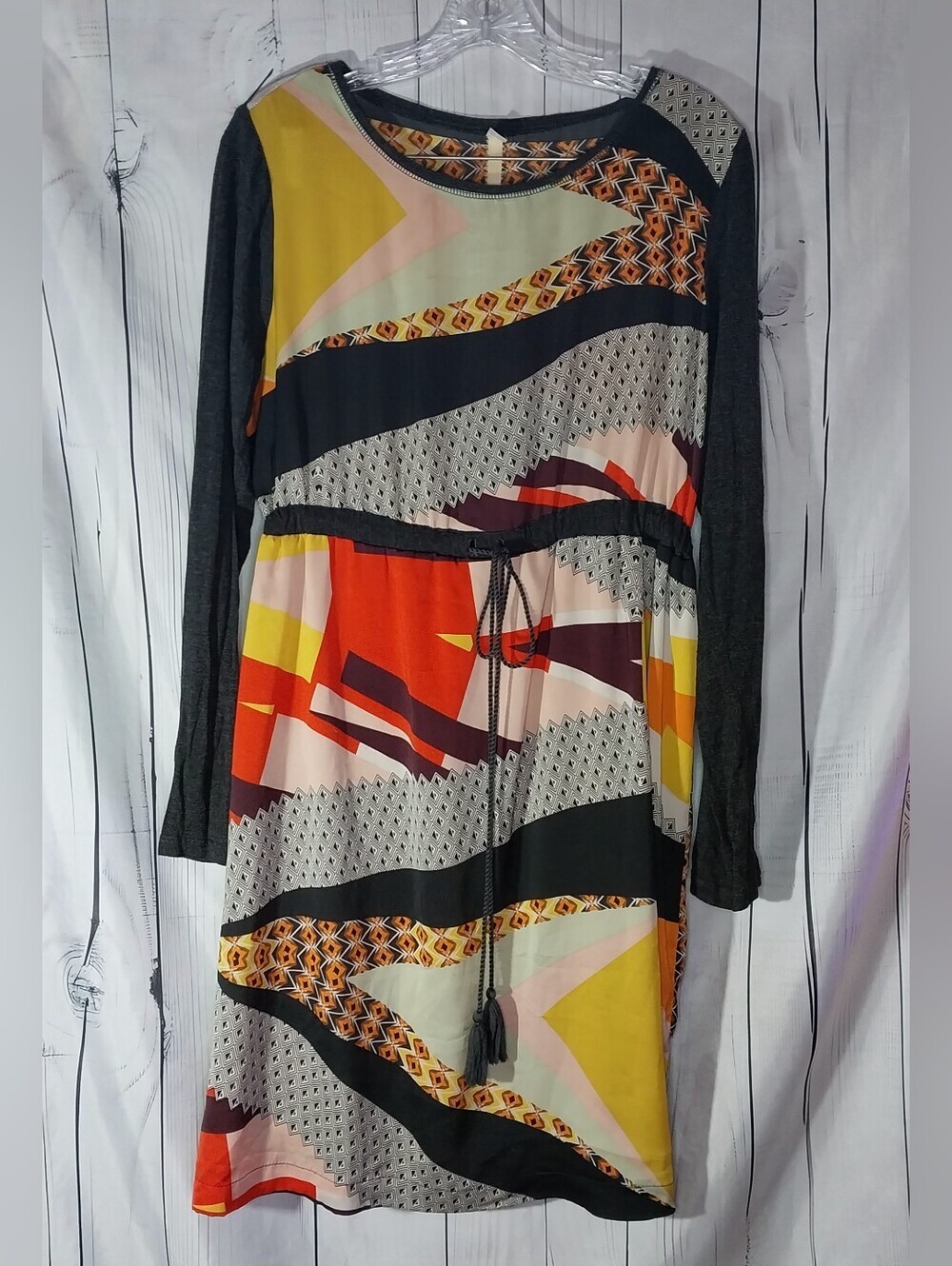 Uncle Frank Anthropologie Abstract Print Long-Sleeve Hippie Midi Casual Dress